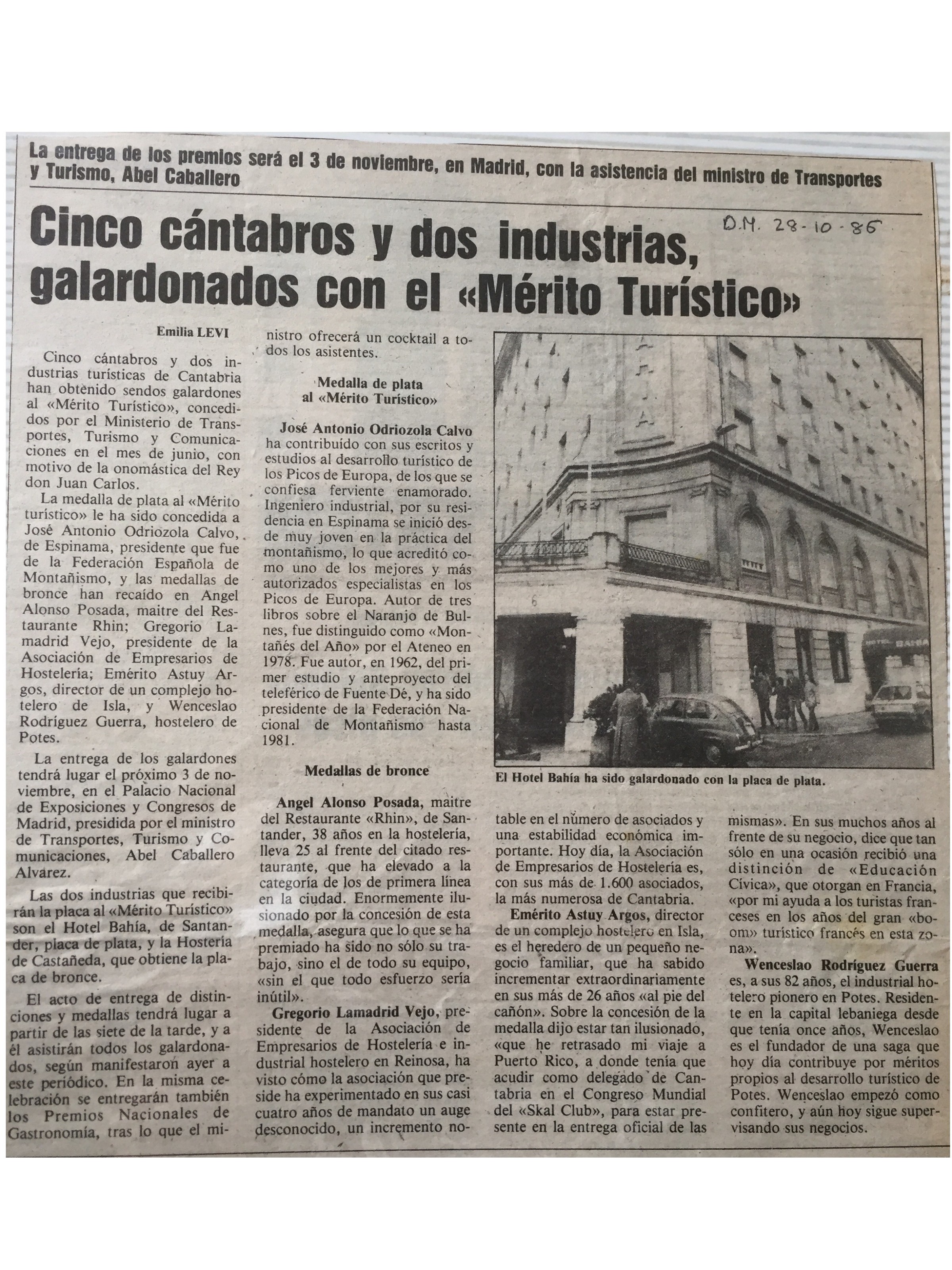 Medalla al Mérito Turístico — 1986, Hostería de Castañeda